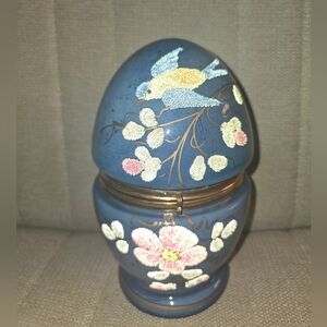 Antique Victorian Czech Coralene Glass Egg Tantalus Liquor Decanter Set Birds